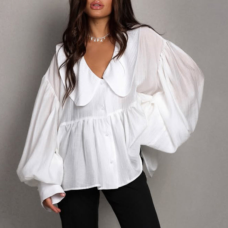 Puff-sleeve Ruffled Long-sleeve Shirt - Eve & Kith