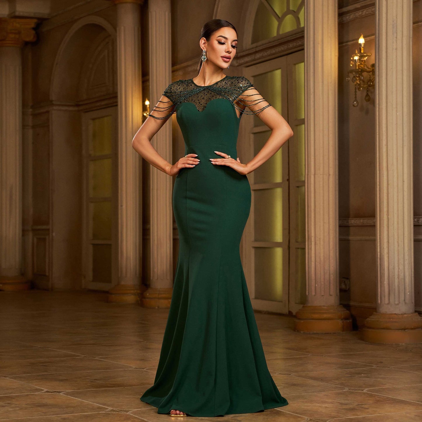 Elegant Sleeveless Round Neck Sequins Slim-fit Sheath Banquet Fishtail Evening Dress - Eve & Kith