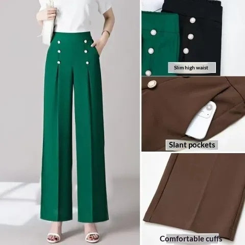 Women's Casual High-Waisted Loose-Fit Wide-Leg Pants With A Flowy Drape - Eve & Kith