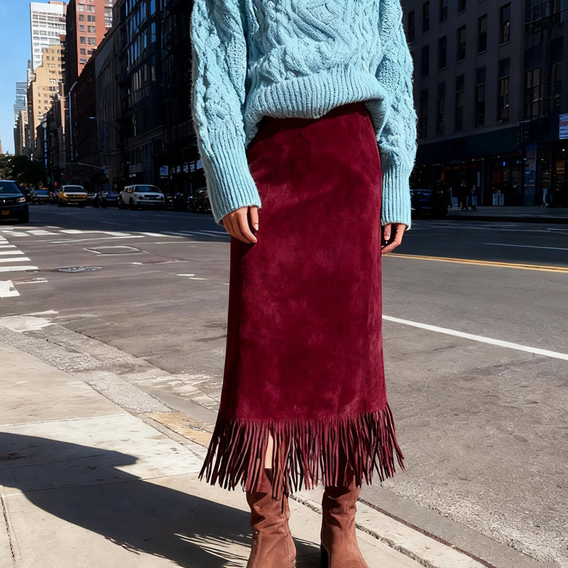Women's Elegant A-Line Fringe Hem Skirt Versatile Solid Color Pencil Skirt For Daily To Party Wear - Eve & Kith