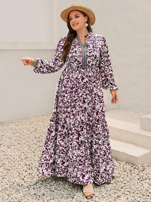 Plus Size  Floral  Maxi Dress with Long Sleeves - Eve & Kith