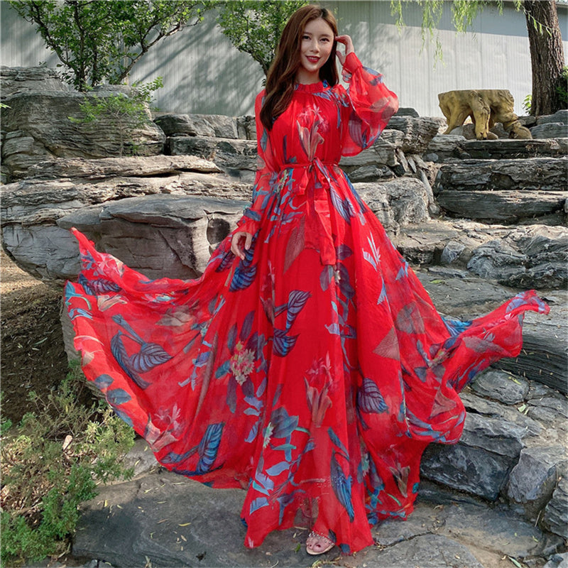 Chiffon Travel Photo Vacation Long Large Hem Dress - Eve & Kith