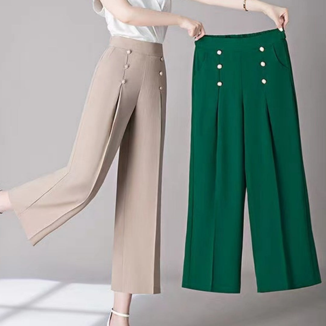 Women's Casual High-Waisted Loose-Fit Wide-Leg Pants With A Flowy Drape - Eve & Kith