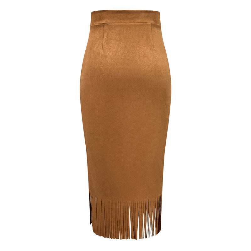 Women's Elegant A-Line Fringe Hem Skirt Versatile Solid Color Pencil Skirt For Daily To Party Wear - Eve & Kith