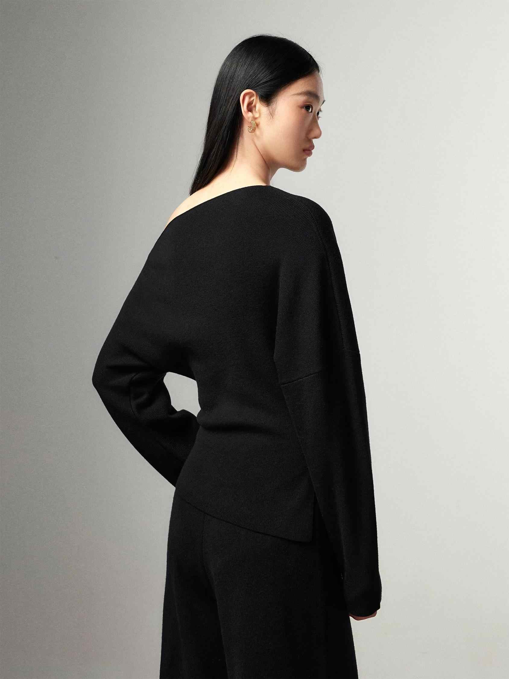 Lazy Wind Diagonal Shoulder Knit Bottoming Shirt - Eve & Kith