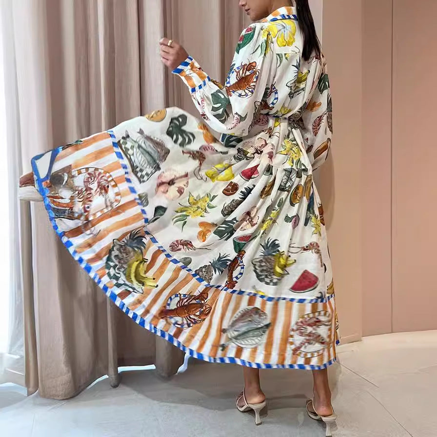 Graffiti Printing Lace Up Waist Dress - Eve & Kith