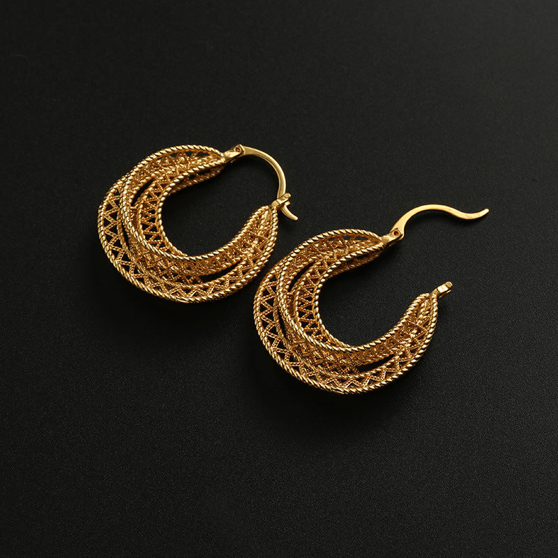 Old Gold Light Luxury Exaggerated Earrings - Eve & Kith