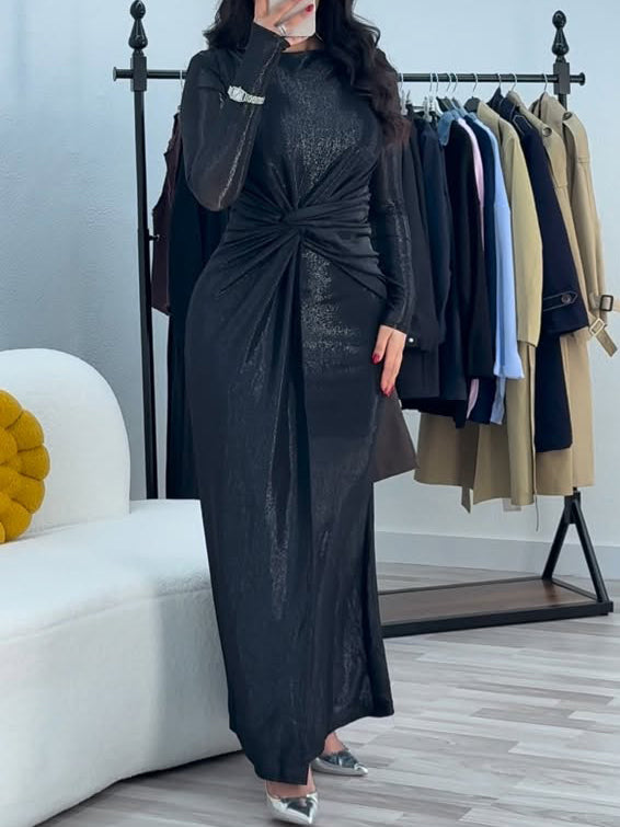 Metallic Long Sleeve Maxi Dress