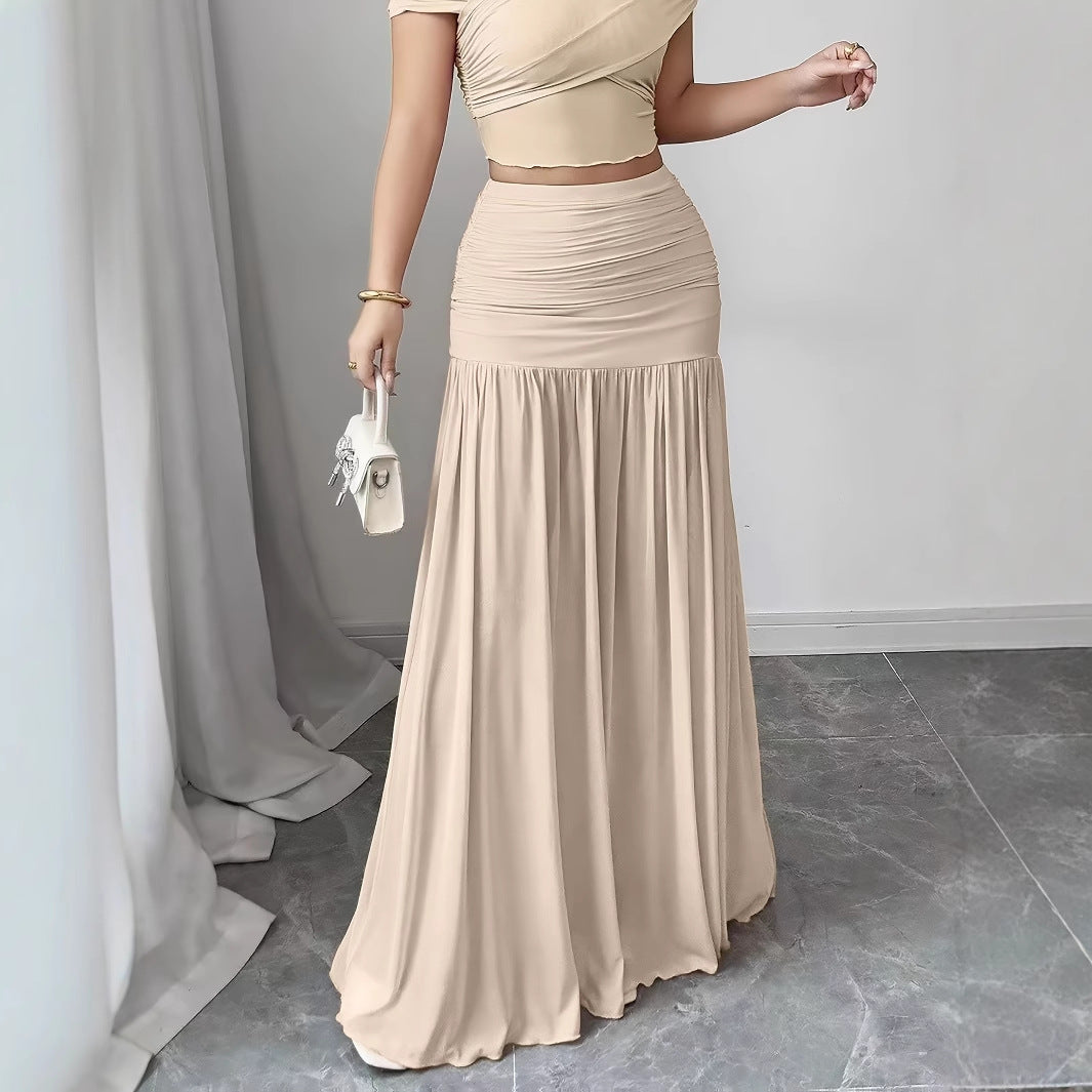 Elegant Solid Color Pleated Long Skirt For Women - Eve & Kith