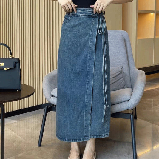 Women's Waist Slit Blue Denim Skirt - Eve & Kith
