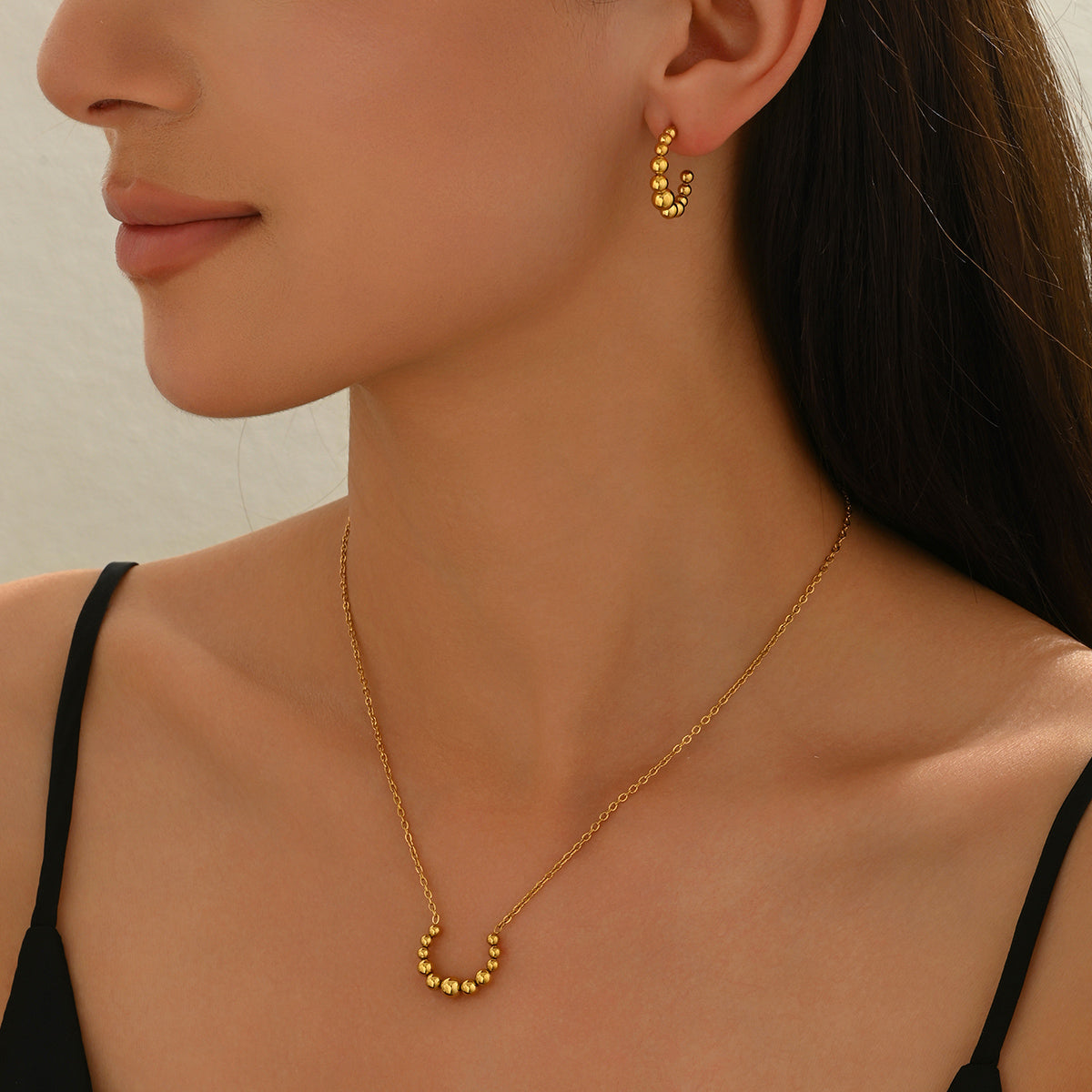 Lxalry Golden Jewelry Set - Crescent Pendant Necklace & Earrings, Minimalist Metal Accessories, Elegant Everyday Jewelry, Perfect For Black Outfits, Dainty Clavicle Chain - Eve & Kith