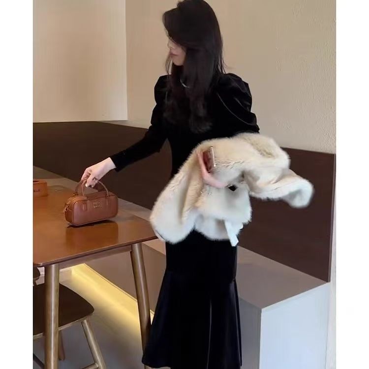 New Base-layer French-style Chic Korean Velvet Dress - Eve & Kith