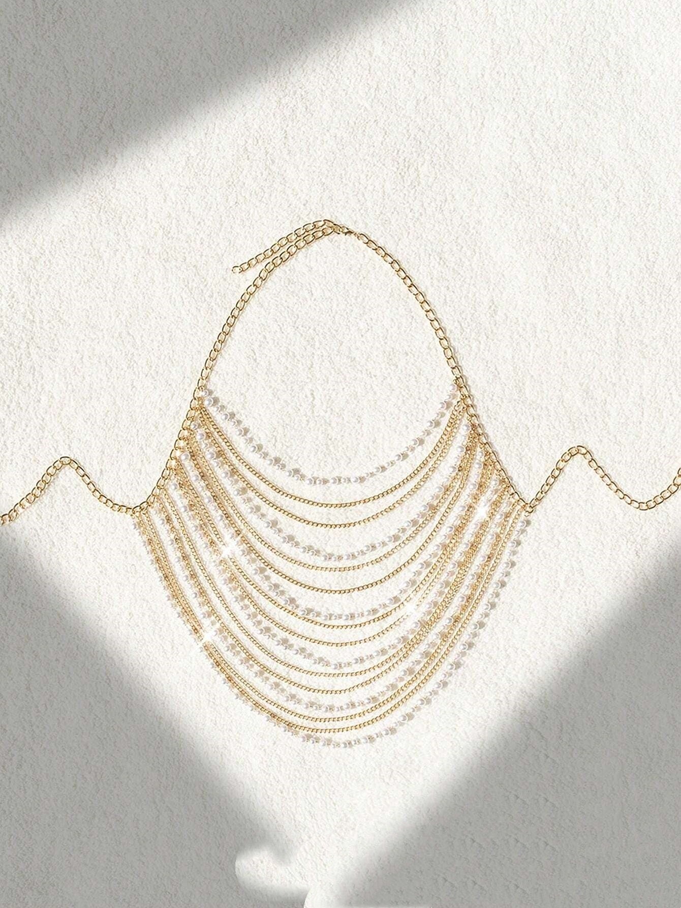 Pearl Ornament Chain Metal Chain Multi-layer Catwalk Performance Bandage Dress - Eve & Kith