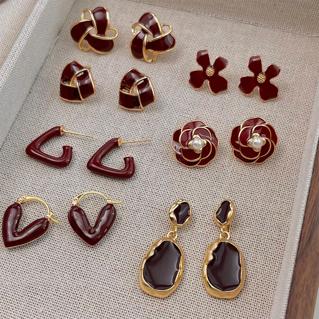 Ankola Red Oil-drop Earrings Feminine And Vintage Style - Eve & Kith