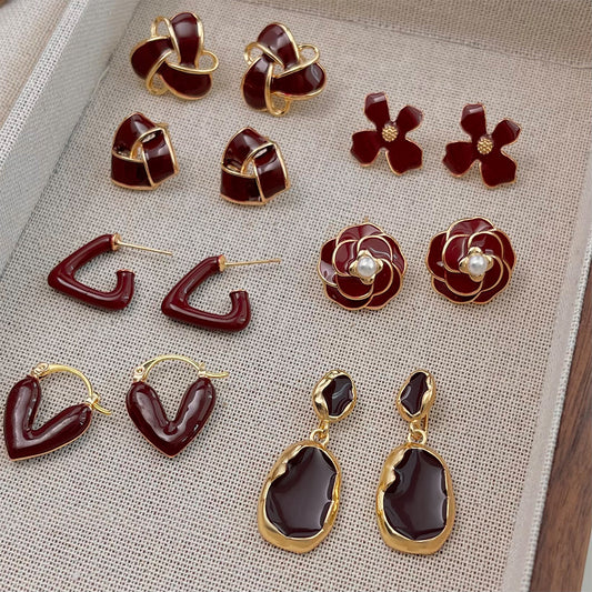 Ankola Red Oil-drop Earrings Feminine And Vintage Style - Eve & Kith