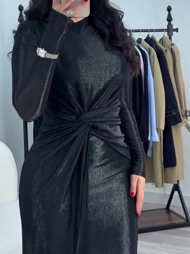 Metallic Long Sleeve Maxi Dress