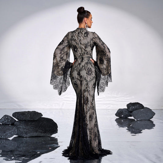 Long Sleeve Round Neck Sexy Lace Banquet Dress - Eve & Kith