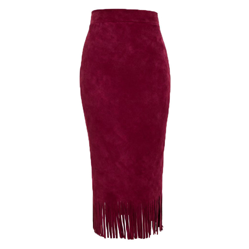 Women's Elegant A-Line Fringe Hem Skirt Versatile Solid Color Pencil Skirt For Daily To Party Wear - Eve & Kith