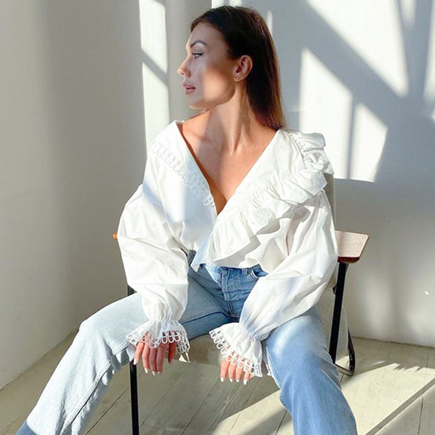 Women's Shirt Sexy Deep V-neck Long Sleeve Graceful And Fashionable - Eve & Kith