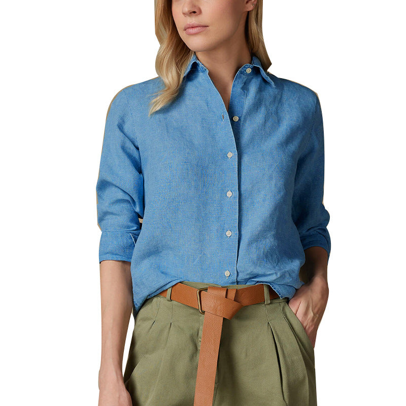 Women's Casual Solid Color Loose Long Sleeve Shirt - Eve & Kith