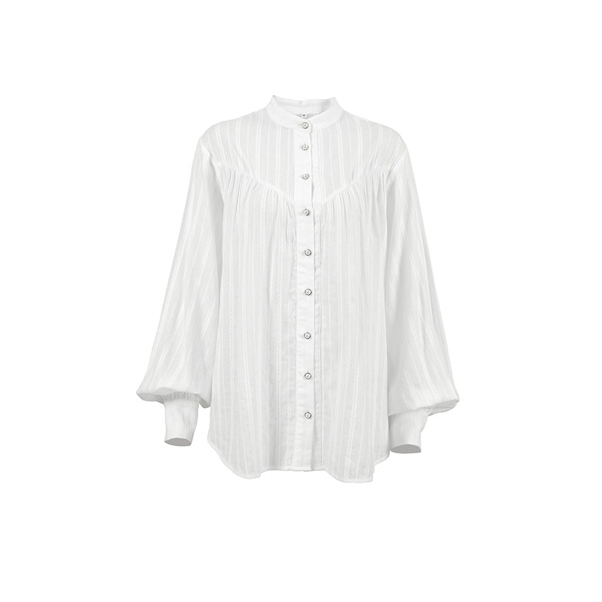 Simple Jacquard Top With A Stand-up Collar And Slightly Puffed Sleeves - Eve & Kith