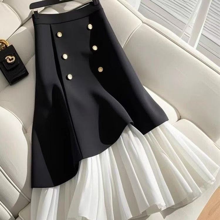 Irregular Splicing Half Skirt With Buttons - Eve & Kith