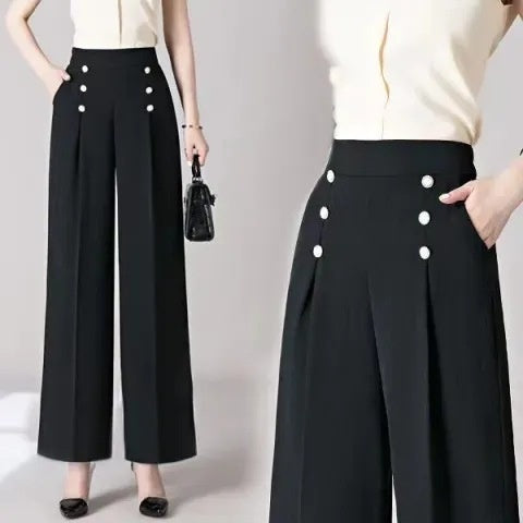 Women's Casual High-Waisted Loose-Fit Wide-Leg Pants With A Flowy Drape - Eve & Kith