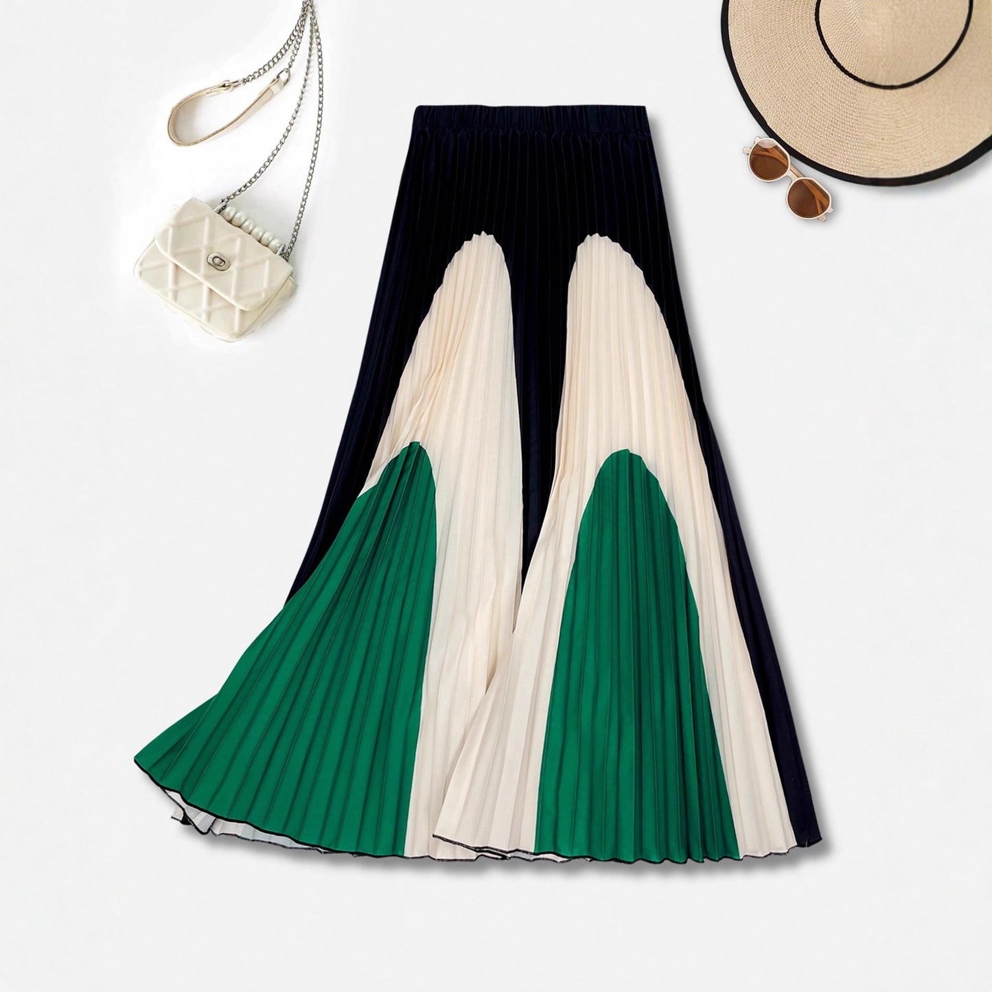 Women's Fashion Patchwork Color Block High Waist Skirt