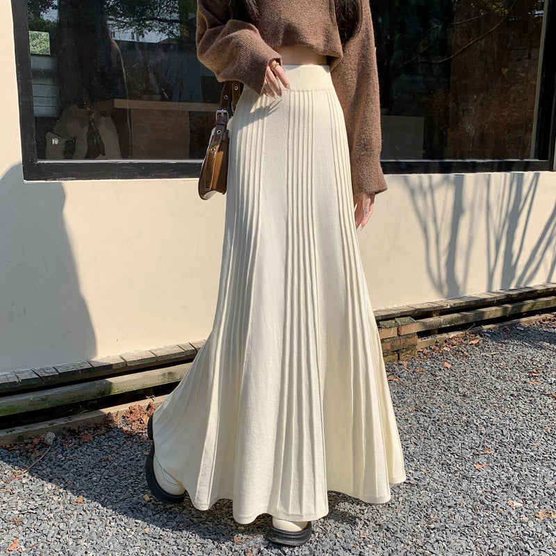 High-waisted Figure-flattering Thickened Pleated Knit Skirt - Eve & Kith
