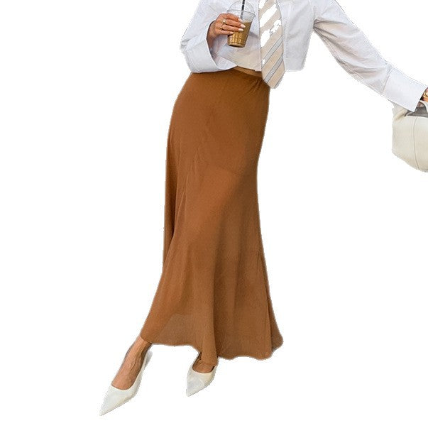 Khaki Slim-fit Elegant Draping Effect Tulle Skirt - Eve & Kith
