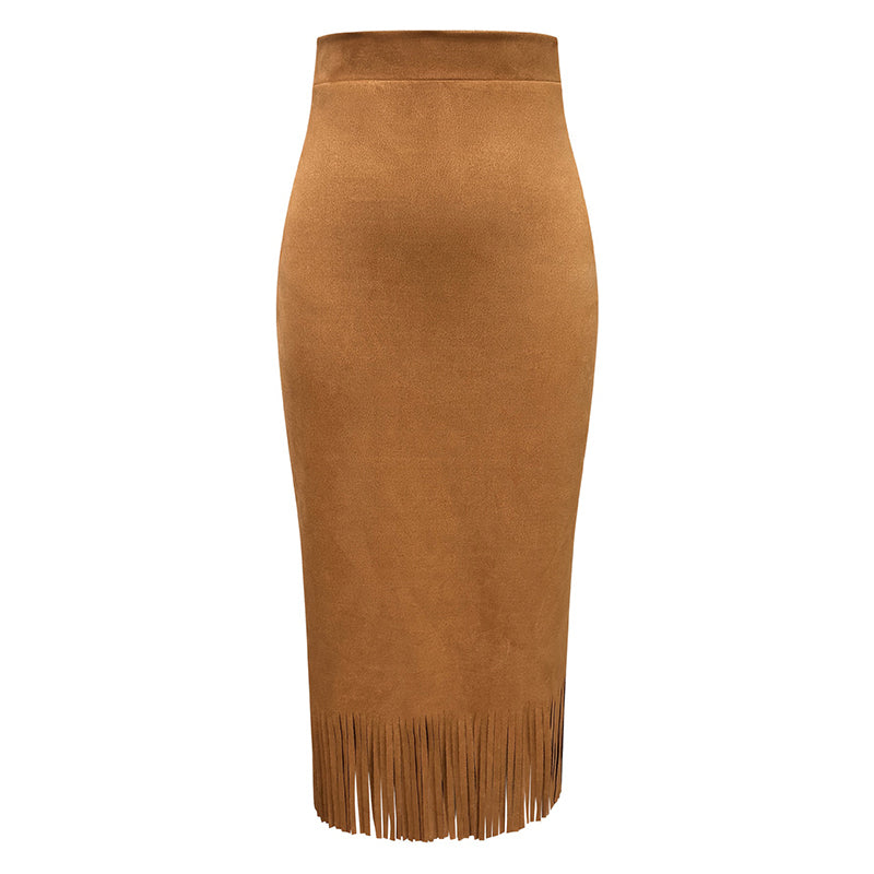 Women's Elegant A-Line Fringe Hem Skirt Versatile Solid Color Pencil Skirt For Daily To Party Wear - Eve & Kith