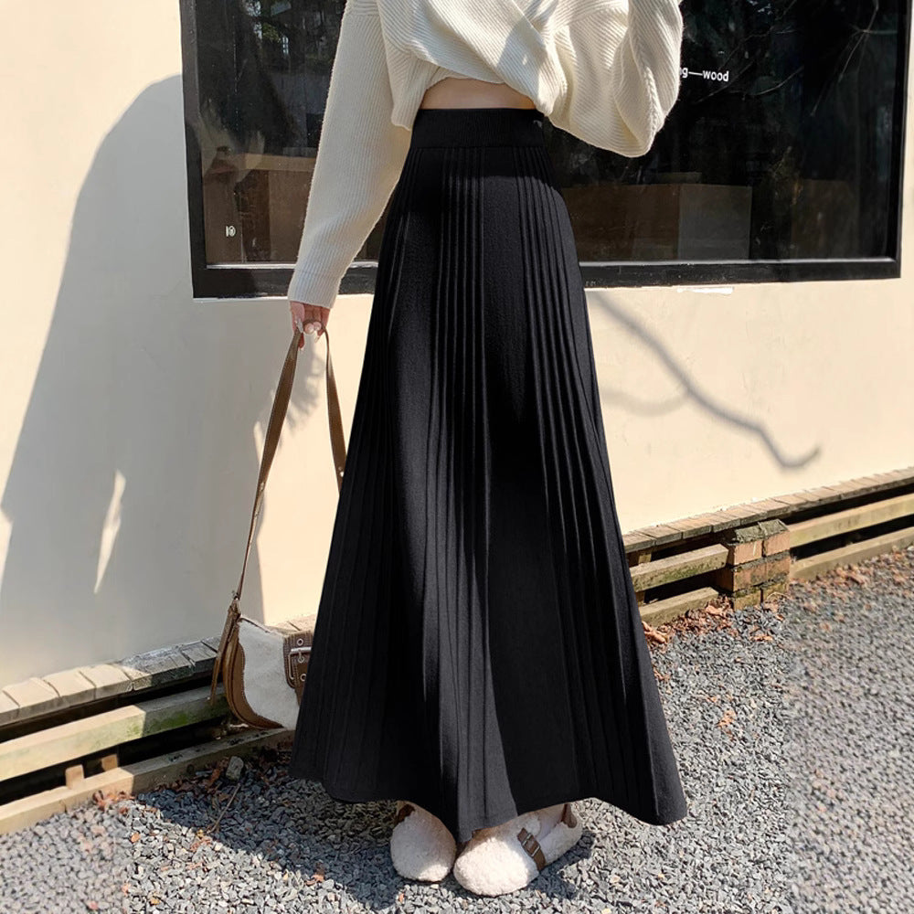 High-waisted Figure-flattering Thickened Pleated Knit Skirt - Eve & Kith