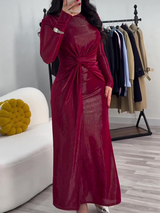 Metallic Long Sleeve Maxi Dress