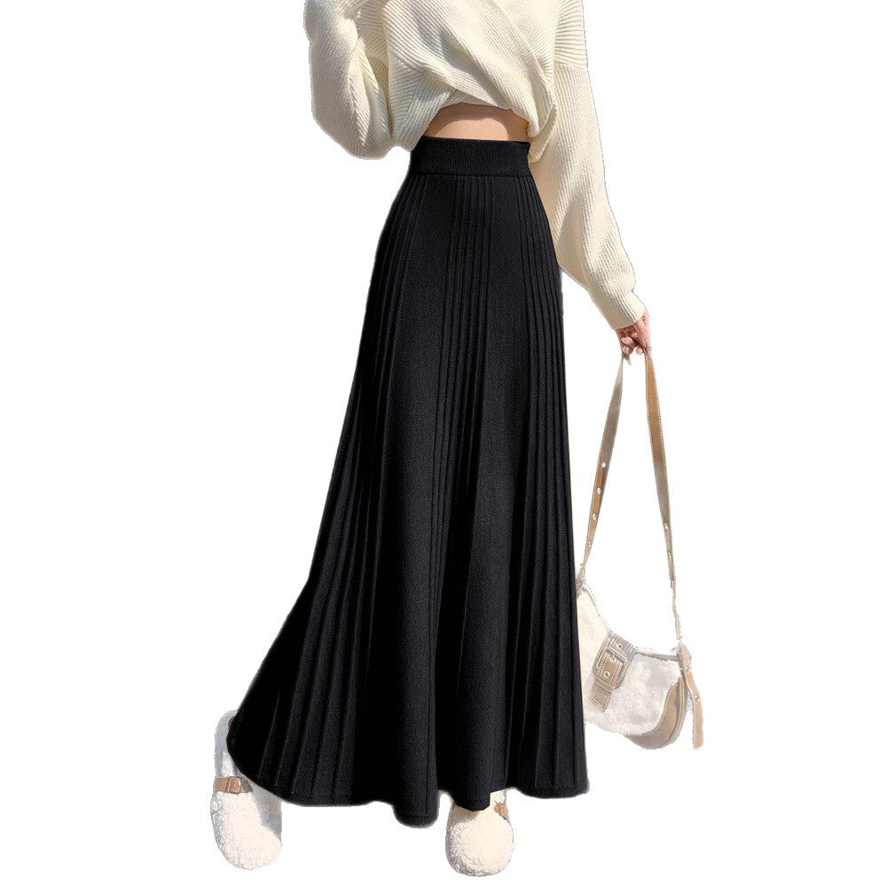 High-waisted Figure-flattering Thickened Pleated Knit Skirt - Eve & Kith
